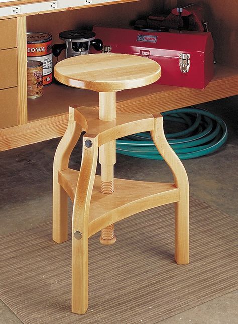 Adjustable Height Stool | Woodworking Project | Woodsmith Plans Workbench Stool, Woodsmith Plans, Lumber Storage, Tool Stands, Shop Stool, Patio Projects, Table Saw Blades, Shop Projects, Woodworking Inspiration