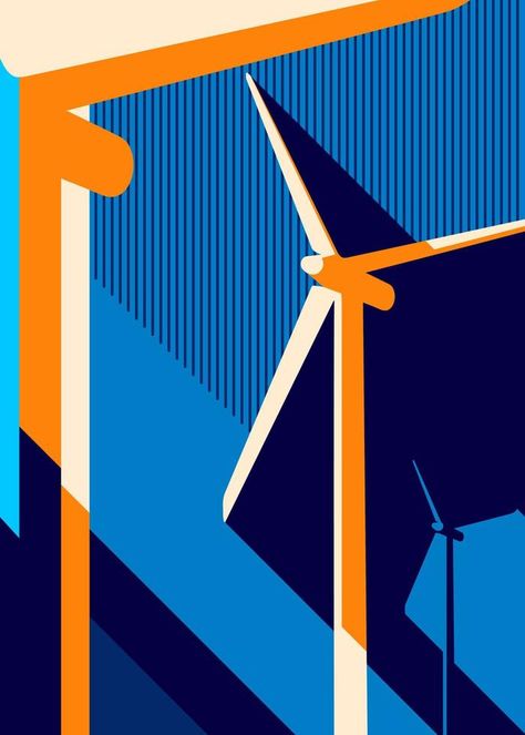 Poster with wind power plant. Wind Turbines Art, Save Energy Poster, Solar Energy Design, Physics Projects, Solar Power Energy, Wind Art, Solar Power Plant, Offshore Wind, Wind Farm