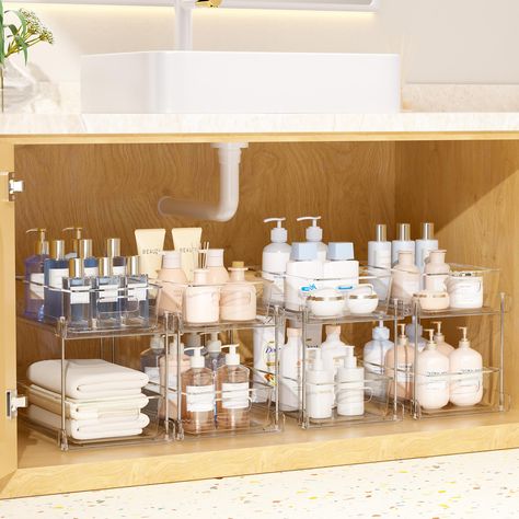 PRICES MAY VARY. ESSENTIALS STORAGE PREFERRED: The multi-purpose organizer storage is a good helper to keep your vanity or bathroom countertop tidy. It can also be used as under sink organizer, kitchen organization, pantry organizer, refrigerator storage, cabinet storage. Perfect for storing cosmetics, toiletries, perfumes, cleaning supplies, snacks, bottles, spice jars. EASY TO INSTALL: No tools required, setup is easy and takes only a few minutes. You can effortlessly assemble a stable pull-ou Bathroom Under Sink Organization, Bathroom Under Sink, Medicine Cabinet Organization, Vanity Counter, Drawer Bins, Under Sink Organization, Countertop Storage, Vanity Organization, Vanity Countertop