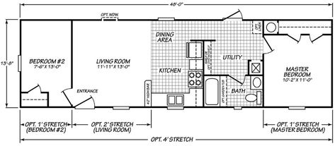 Ruby Creek 14 X 48 655 sqft Mobile Home | Factory Expo Home Centers Shotgun House, Shed Home, Trailer Plans, Tiny House Floor Plans, Mobil Home, Shed Homes, Beach House Design, Home Center, Cabin Plans