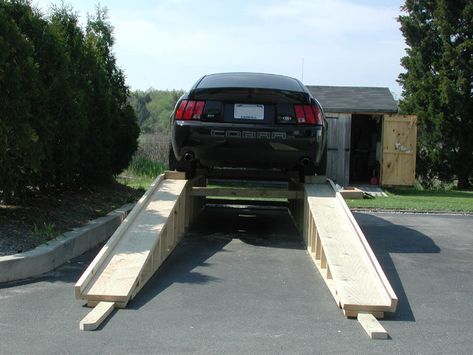 DIY - Homemade Wooden Ramps For Your Car - Page 3 - Bimmerfest - BMW Forums Diy Car Ramps, Truck Ramps, Wooden Ramp, Homemade Trailer, Trailer Ramps, Wood Car, Garage Workshop Organization, Car Ramps, Mechanic Garage