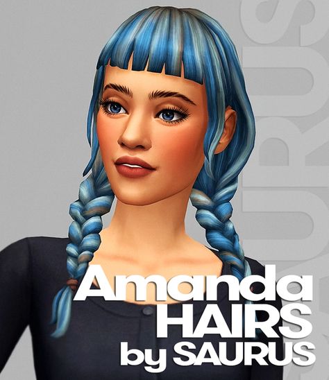 Amanda Hairs | Saurus on Patreon Snowy Escape, 4 Braids, Mod Hair, Baby Bangs, Braided Bangs, Sims 4 Mm, Two Braids, Sims Hair, Crown Braid