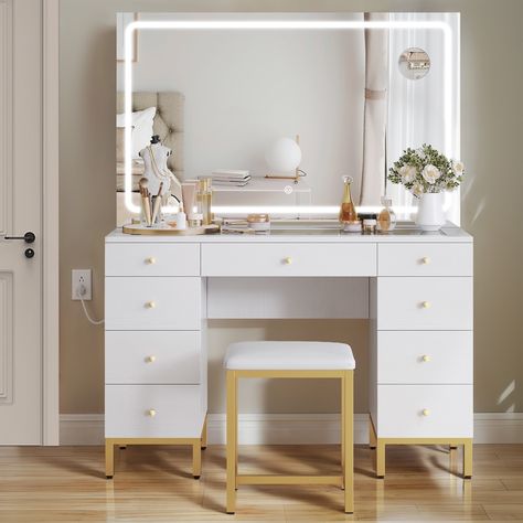 Added to cart | Relevant recommendations Modern Vanity Ideas Bedroom, Desk/vanity Combo, Glass Top Vanity, White Vanity Desk, White Makeup Vanity, Girls Vanity, Modern Makeup Vanity, Morning Makeup, Makeup Stool