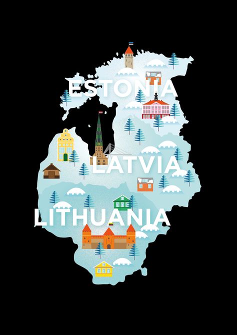 Country Illustration, Funny Maps, Illustration Map, Baltic Countries, Baltic States, Riga Latvia, Country Maps, Illustrated Map, Eastern Europe