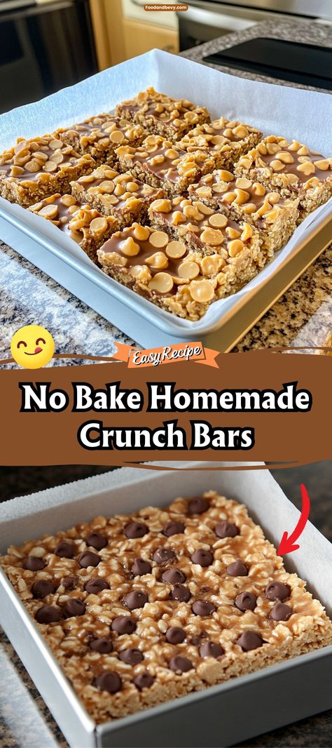 Create No Bake Homemade Crunch Bars, a quick and easy treat that combines crispy rice cereal with melted chocolate. These bars are perfect for when you need a sweet fix without turning on the oven, ideal for quick desserts or afternoon snacks. #NoBakeBars #CrunchBars #EasyDesserts Knock You Naked Bars, Easy No Bake Treats, Homemade Crunch Bars, Crunch Bars Recipe, Crunch Bars, Hearty Lunch, Food Business Ideas, Crunch Bar, Easy Treat