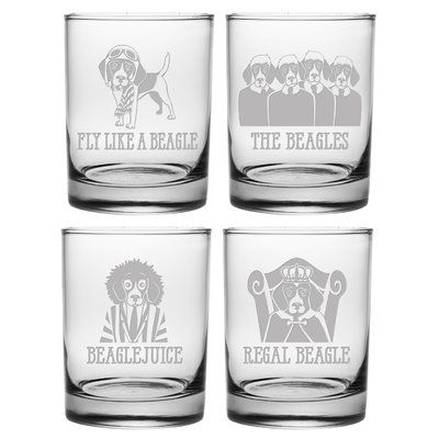 Susquehanna Glass 4 Piece Beagle 14 oz. Old Fashioned Glass Set Copper Moscow Mule Mugs, Drinking Glass Sets, Double Wall Glass, Whiskey Glass, Old Fashioned Glass, Whiskey Glasses, Wine Glass Set, Glassware Set, Etched Glass