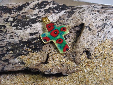 Enamel Cross, Cloisonne Enamel, Poppy Flower, Insects, Poppies, Etsy Seller, Unique Items Products, Silver