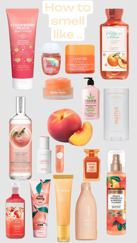 How to smell like peaches! 🍑 #beauty #inspo #tips #peach #scent #preppy #aesthetic Peach Scent, Homemade Makeup, Lovely Perfume, Natural Face Skin Care, Peach Aesthetic, Fragrances Perfume Woman, Bath And Body Works Perfume, Beauty Balm, Shower Skin Care