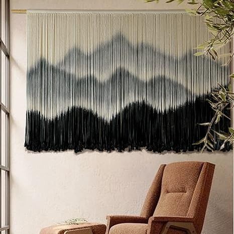 Amazon.com: IOWER Macrame Wall Hanging Mountain Dip-Dyed Macrame Wall Decor Large Modern Fiber Art Boho Wall Decor 59" Wx35 L : Arts, Crafts & Sewing Hallway Walls, Macrame Wall Decor, Nature Wall Decor, Large Macrame Wall Hanging, Large Macrame, Dip Dyed, Above Bed, Macrame Hanging, Handmade Macrame