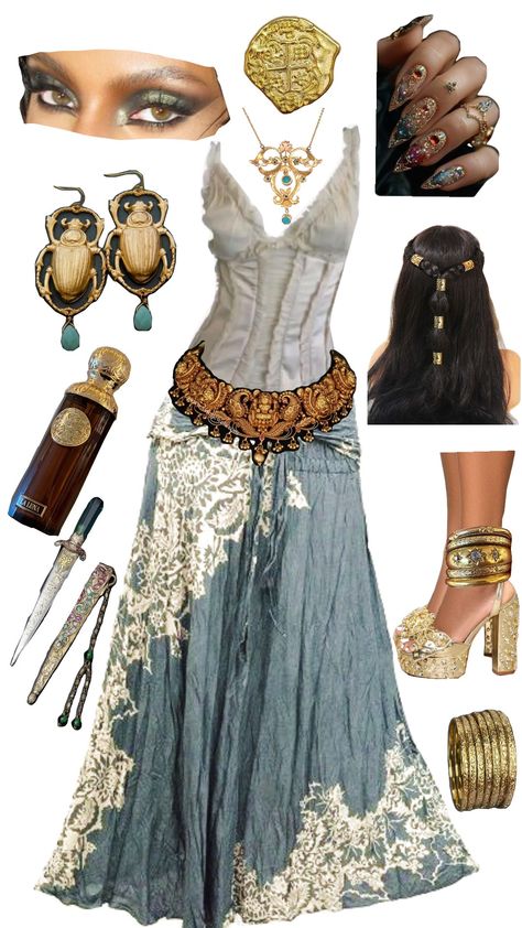 70s Corset Outfit, Goddess Outfit Ideas Casual, Loincloth Outfit, Greek Gods Clothing, Islander Outfit Ideas, Genie Inspired Outfit, Mexican Inspired Outfit Women, Egyptian Princess Outfit, Avatar Aesthetic Outfit