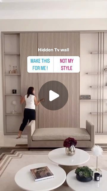 eDecorify - Digital Decor Guide on Instagram: "Since you guys are obsessed with all things concealed, here’s a hidden Tv wall inspiration for you ✨📺 

[tv wall , tv unit , hidden panel , hidden tv , sliding panel , living room , living room design , smart home , multipurpose furniture ]" Hidden Tv Wall, Tv Wall Inspiration, Panel Living Room, Wall Tv Unit, Hidden Tv, Multipurpose Furniture, Wall Inspiration, Tv Unit Design, Whatsapp Web