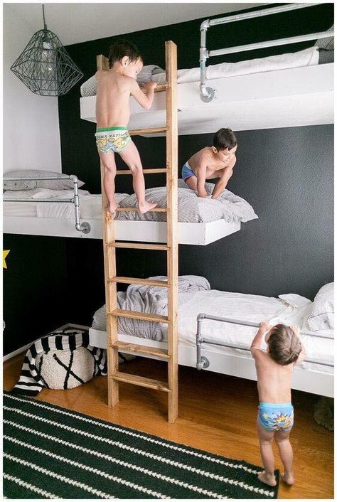 Triple Bunk Beds, Modern Bunk Beds, Triple Bunk Bed, Triple Bunk, Cool Bunk Beds, Bunk Rooms, Bunk Bed Designs, Space Bedding, Kids Bunk Beds