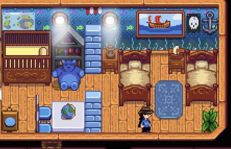 Stardew Valley Kids Room Design, Stardew Kids Room, Stardew Valley Nursery, Stardew Room Design, Stardew Valley Kids Room, Stardew Valley Living Room, Strawdew Valley, Stardew Layout, Stardew House