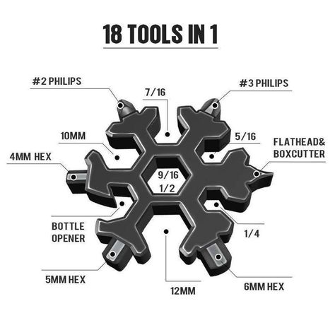 18 in 1 Snowflake Multi Tool – good idea products shop Useful Gadgets, Check Email, Phillips Screwdriver, Box Packing, Multi Tool, Snowflake Designs, Cool Tools, Bottle Cap, Shape Design