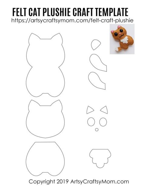 This DIY Felt Cat Plushie is the perfect gift for a cat lover in your life! With a free downloadable template, you can turn this into an ornament or charm. Felt Cats, Cat Felt Pattern, Felt Cat Pattern, Felt Plushies Pattern Free, Felt Crafts Patterns Templates, Felt Patterns Free, Katt Diy, Felt Templates, Felt Toys Patterns