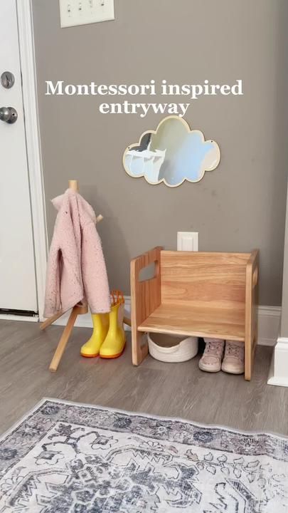 Angelica Williams on TikTok Montessori Get Ready Station, Toddler Get Ready Station, Montessori Living Room, Montessori Entryway, Montessori Room Ideas, Montessori Organization, Montessori Toddler Rooms, Slow Parenting, Montessori Infant Room