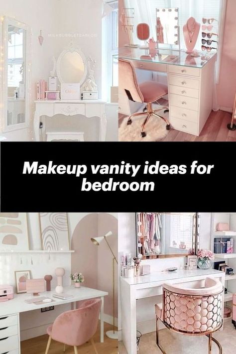 Makeup vanity ideas for bedroom Bedroom Ideas With Makeup Vanity, Corner Desk Vanity Ideas, Kid Vanity Ideas Girl Rooms, Teen Girl Vanity Ideas, Teen Vanity Ideas Bedroom, Teen Makeup Vanity, Teen Vanity Ideas, Vanity Organization Ideas Bedroom, Bedroom Vanity Ideas Makeup Desk