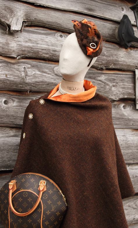 Harriet Hoot Chocolate Orange Poncho Orange Inspiration, Orange Poncho, Shawl Jacket, Handwoven Shawls, Capes & Ponchos, Beautiful Chocolate, Brown And Orange, Small Projects, Vintage Fur