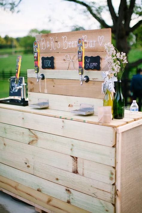 8 Satellite Bars To Get Your Drink On Diy Beer Bar, Diy Beer Tap, Beer Bar Wedding, Wedding Bar Ideas, Diy Cocktail Bar, Wedding Cocktail Bar, Backyard Bbq Wedding, Drink Stations, Wedding Drink Station