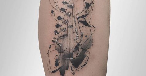 Tattoo Artist: Baris Yesilbas. Tags: categories, Graphic, Music, Music Instrument, Guitars. Body parts: Calf. Stratocaster Tattoo, Best Tattoos Ideas, Skateboard Tattoo, Guitar Tattoo Design, Music Tattoo Sleeves, Sketch Style Tattoos, Pretty Hand Tattoos, Guitar Tattoo, Music Tattoo Designs