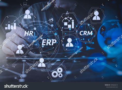 Architecture of ERP (Enterprise Resource Planning) system with connections between business intelligence (BI), production, CRM modules and HR diagram.businessman hand working with modern digital table #Ad , #SPONSORED, #connections#system#business#BI Procurement Process, Erp Software, Erp System, Crm Software, Collaborative Learning, Relationship Management, Supply Chain Management, Marketing Software, Business Intelligence