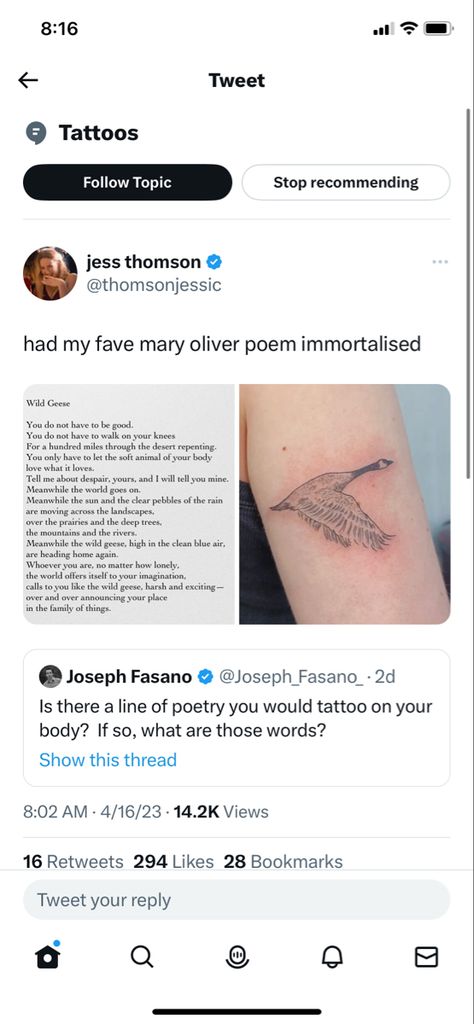 Mary Oliver Tattoo Ideas, Wild Geese Mary Oliver Tattoo, Emily Dickinson Tattoo Ideas, Wild Geese Tattoo, Mary Oliver Tattoo, Geese Tattoo, Poetry Tattoos, Oliver Tattoo, Literature Tattoos