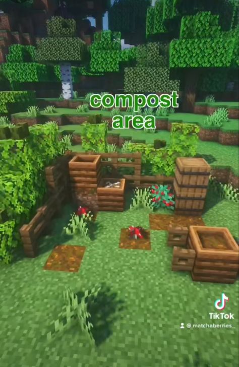 Minecraft Cottagecore Cow Farm, Farming Area Minecraft, Minecraft Bunny House Ideas, Ocelot Enclosure Minecraft, Minecraft Compost Area, Melon Farm Minecraft Aesthetic, Mini Farm Minecraft, Cottagecore Minecraft Outdoor Decor, Picnic Spot Minecraft