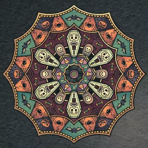 Halloween Mandala by Aida in Recolor app Witchy Mandala, Goth Mandala, Gothic Mandala, Halloween Mandala, Knee Tattoo, Mandala Tattoo, Drawing Tutorials, Mandala Design, Spider Web