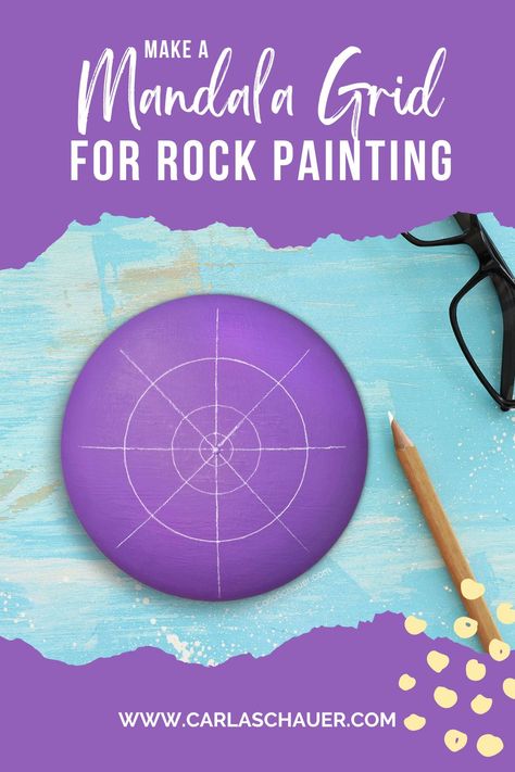 Learn how to make a grid for painting mandalas on rocks or canvas. Grids make mandala painting much easier, and helps maintain symmetry. Tutorial from CarlaSchauer.com Painted Rocks Dots, How To Make A Mandala, Mandala Rock Painting Patterns, Mandala Rock Painting, Easy Mandala Art, Rock Steps, Chalk Pencil, Rock Painting Tutorial, Mandala Painted Rocks