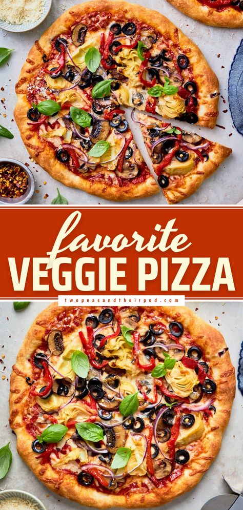 Favorite Veggie Pizza Easy Veggie Pizza, Vegetarian Pizza Toppings, Veg Pizza Recipe, Healthy Pizza Toppings, Pizza Toppings Combinations, Vegetable Pizza Recipes, Recipe For Pizza, Vegetarian Pizza Recipe, Homemade Pizza Recipe