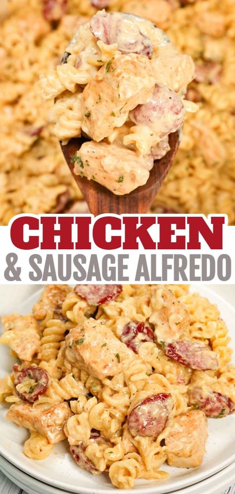 Cheesy Chicken And Sausage Pasta, Chicken And Smoked Sausage Pasta, Easy Pasta Recipes Sausage, Recipes With Chicken And Sausage, Sausage Chicken Recipes, Dinner For Two Crockpot, Chicken Sausage Link Recipes, Chicken And Italian Sausage Recipes, Chicken And Kielbasa Recipes