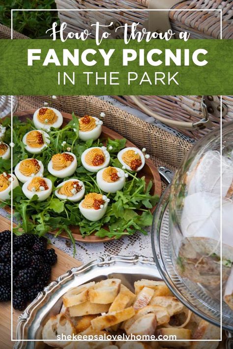 It's easy to throw a fancy picnic in the park! All you need are some tasty treats, refreshing drinks, a picnic basket and some strategically placed doilies and lace. #picnic, #entertaining, #deviledeggs, #appetizers, #pretty, #summer Picnic Appetizers, Fancy Picnic, French Picnic, Picnic Menu, Picnic Dinner, Picnic Lunches, Perfect Picnic, Picnic Food, Picnic In The Park