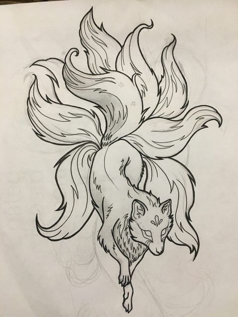 9 Tailed Fox Drawing, Zen Tattoo, Fox Sketch, Fox Tattoo Design, Creative Tattoo, Pokemon Tattoo, Fox Tattoo, Tattoo Style Drawings, Japanese Tattoo Art