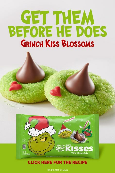 Best Grinch Cookies, Grinch Roast Beast Sandwiches, Grinch Hershey Kiss Cookies, Cute Christmas Desserts Grinch, Christmas Cookie Bake Off Ideas, Green Grinch Cookies, Grinch Christmas Goodies, Grinch Peanut Butter Blossoms, Grinch Chocolate Chip Cookies