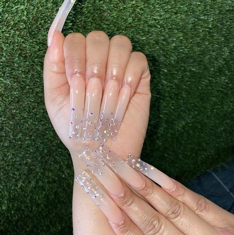 ~*Chrisy*~ | Acrylic nails coffin pink, Best acrylic nails, Long square acrylic nails Ombre Stones Nails, Simple Bling Nails, Curved Nails Designs, Baddie Simple Nails, White Bling Acrylic Nails, Baddie Bling Nails, Acrylic Nails Long, Nails Long Square, Curved Nails