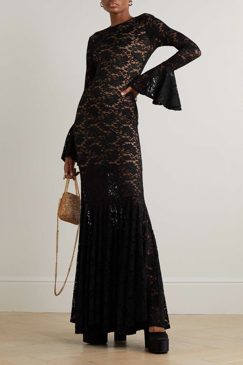 Fishtail Maxi Dress, Net Dress, Caroline Constas, Corded Lace, Guest Dress, Lace Gown, Stretch Lace, Black Maxi Dress, Elegant Fashion