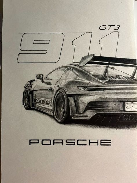 Car Art Porsche, Drawings Street Style, Porsche Pencil Drawing, Cool Car Sketches, Sport Cars Drawing, Cars Sketch Pencil, Porsche Gt3 Drawing, Porsche Gt3 Rs Sketch, Car Drawing Porsche