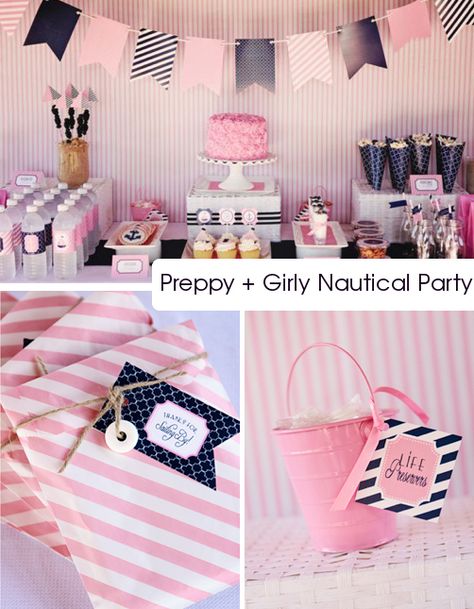 Preppy + Girly Nautical 1st Birthday Party - Kara's Party Ideas - The Place for All Things Party Pink Nautical, Nautical Birthday Party, Babyshower Party, Nautical Birthday, Party Deco, Nautical Party, Nautical Baby Shower, Nautical Baby, Candy Bars