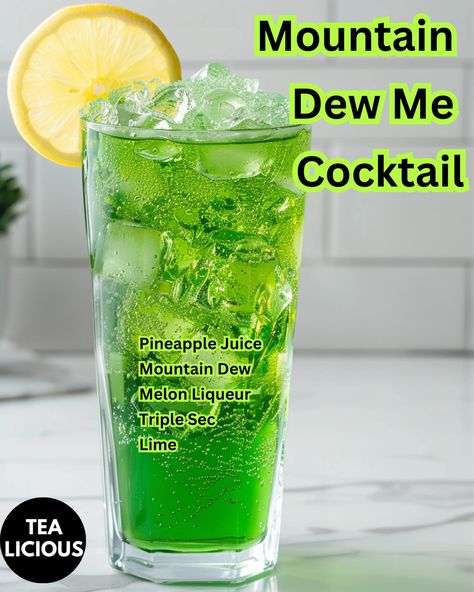 Mountain Dew Me Cocktail Mountain Dew Cocktail, Flaming Cocktails, Bartender Drinks Recipes, Bartender Drinks, Melon Liqueur, Cocktail Drinks Alcoholic, Gin Drinks, Yummy Alcoholic Drinks, Solo Cup