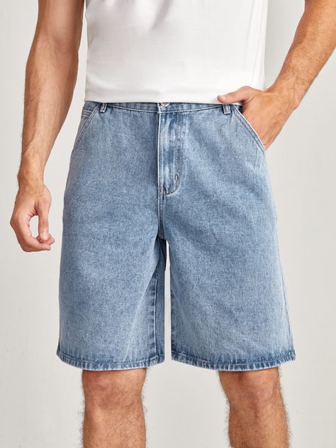 Light Wash    Denim Plain Bermuda  Non-Stretch  Men Denim Blue Jeans Shorts Outfit Men, Maong Shorts Outfit, Cheap High Rise Jean Shorts For Men, Jean Shorts Men Outfit, Blue Denim Shorts Outfit, Denim Blue Knee-length Jean Shorts For Streetwear, Short-length Jean Shorts With Pockets For Streetwear, Blue Jean Shorts Outfit, Men’s Jean Shorts