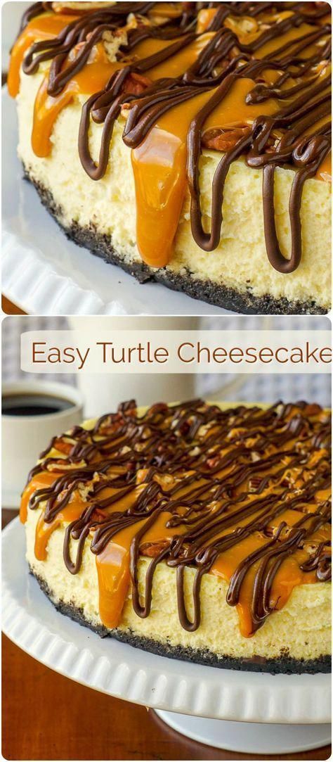 Easy Turtle Cheesecake, Turtle Cheesecake Recipe, Turtle Cheesecake Recipes, Turtle Cheesecake, Diy Easy Recipes, Thanksgiving Desserts Easy, Gooey Caramel, Vanilla Cheesecake, Easy Cheesecake Recipes