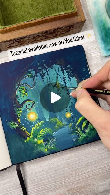 Ruth Wilshaw on Instagram: "Fancy a painting project for the weekend? I’ve just added the tutorial for this pretty scene to my YT channel ✨🦉 . . #gouache #getgouachey #moderngouache #gouachelandscape #landscapepainting #gouachepainting" Ruth Wilshaw, Gouache Painting Tutorial, Nature Inspired Painting, Pretty Scene, Notebook Therapy, Phthalo Green, Gouache Tutorial, Forest Aesthetic, Watercolor Books