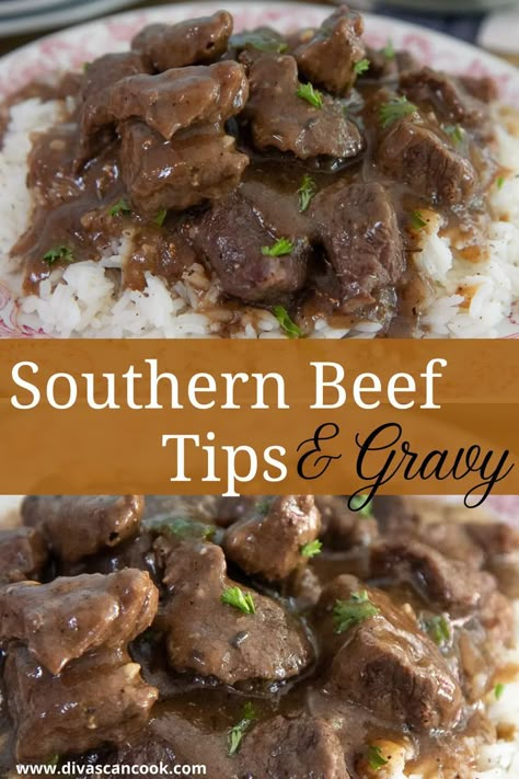 Beef Tip, Beef Tips Gravy, Beef Tips And Rice, Rice And Gravy, Beef Tip Recipes, Beef Tips And Gravy, Divas Can Cook, Beef Gravy, Homemade Gravy