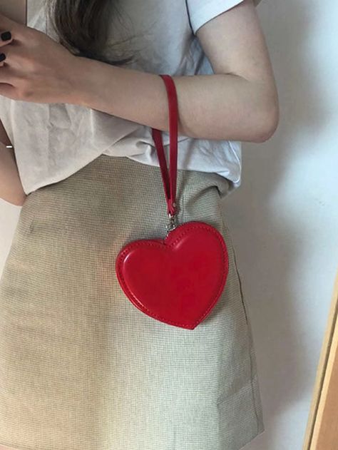 Minimalist Novelty Bag | SHEIN USA Heart Coin, Red Wallet, Lipstick Bag, Kawaii Gifts, Novelty Bags, Heart Bag, Short Wallet, Pocket Wallet, Leather Pattern