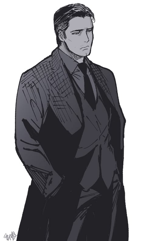 Businessman Art Character, Bruce Wayne Drawing, Batfleck Art, Detective Oc Art, Mafia Men Art, Mob Boss Character Design, Man In Suit Art, Bruce Wayne Art, Mafia Character Design