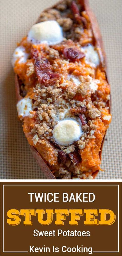 Sweet Potato Supper Ideas, Double Baked Sweet Potatoes, Diy Baked Potato, Sweet Potato Entree, Smash Sweet Potato Recipes, Sweet Potato With Bacon, Sweet Potato Fried Recipes, Loaded Sweet Potatoes Recipes, Ways To Use Sweet Potatoes