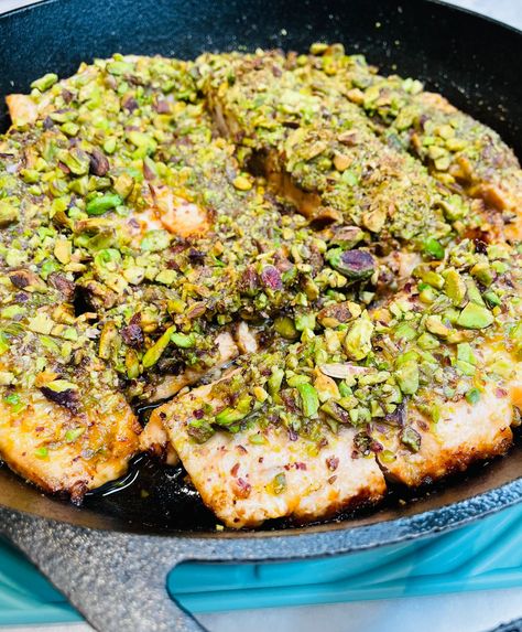 Crispy Pistachio Salmon Pistachio Fish, Pistachio Salmon, Pistachio Crusted Salmon Air Fryer, Pistachio Encrusted Salmon Recipe, Honey Pistachio Crusted Salmon, Pistachio Pesto Salmon, Salmon Filet, Dijon Mustard, Pistachio