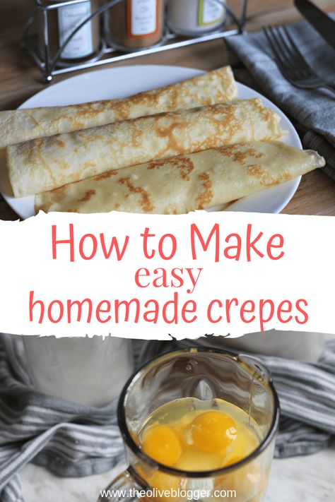 Easy Homemade Crepes - a simple recipe that you can use for breakfast, dinner or dessert crepes! #crepes #easycrepes #breakfastrecipes Dessert Crepes, Homemade Crepes, Easy Crepe Recipe, Crepe Recipe, Desert Ideas, Cocoa Cake, How To Make Crepe, Savory Crepes, Crepe Recipes