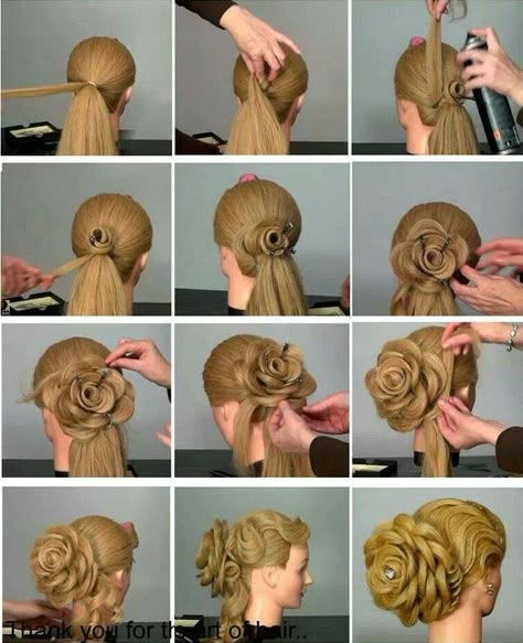 How to DIY Rose Flower Hair Bun Updo Hairstyle | www.FabArtDIY.com #diy #hairstyle #rose hair bun LIKE Us on Facebook ==> https://www.facebook.com/FabArtDIY Flower Bun, Bun Hairstyle, Rose Hair, Braided Hairstyles Tutorials, Crazy Hair, Hair Designs, Hair Updos, Diy Hairstyles, Bun Hairstyles