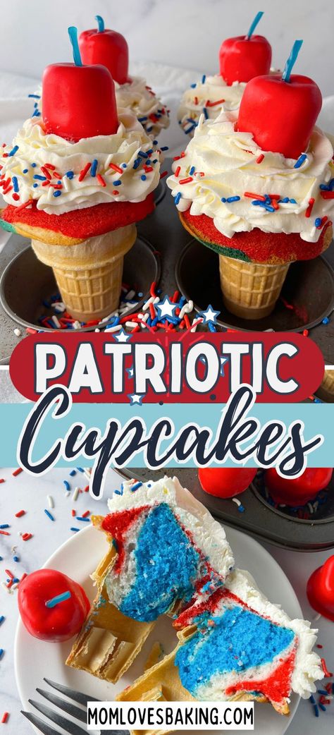 Firecracker Cake 4th Of July, Fire Cracker Cupcake, Fire Cracker Cupcakes, Fire Cracker Cake, 4th Of July Ice Cream Cone Cupcakes, 4th July Cupcakes Ideas, 4 Th Of July Cupcakes, Firecracker Cupcakes 4th Of July, Patriotic Cupcakes Ideas